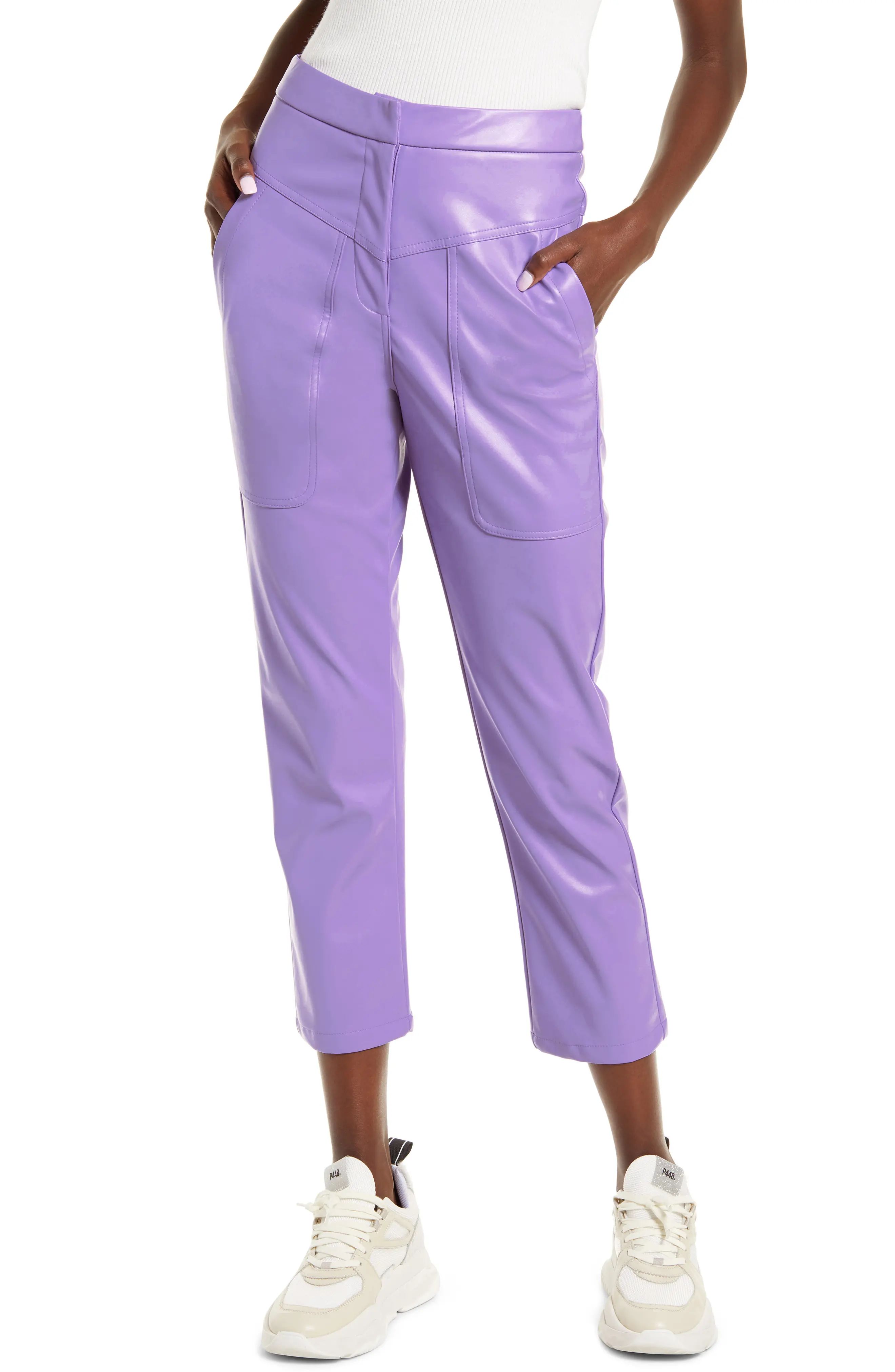 Amy Lynn Tapered Faux Leather Trousers in Purple at Nordstrom, Size Small | Nordstrom