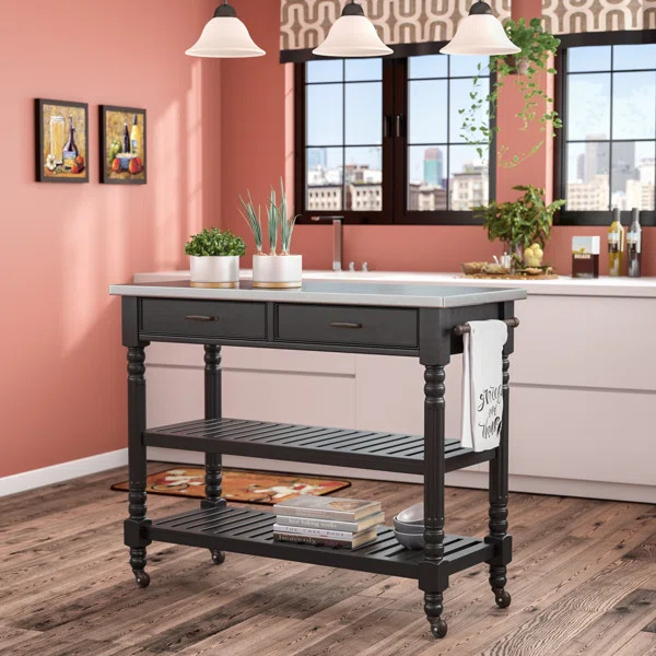 Dobbs 46.5'' Wide Rolling Kitchen Cart with Stainless Steel Top | Wayfair North America
