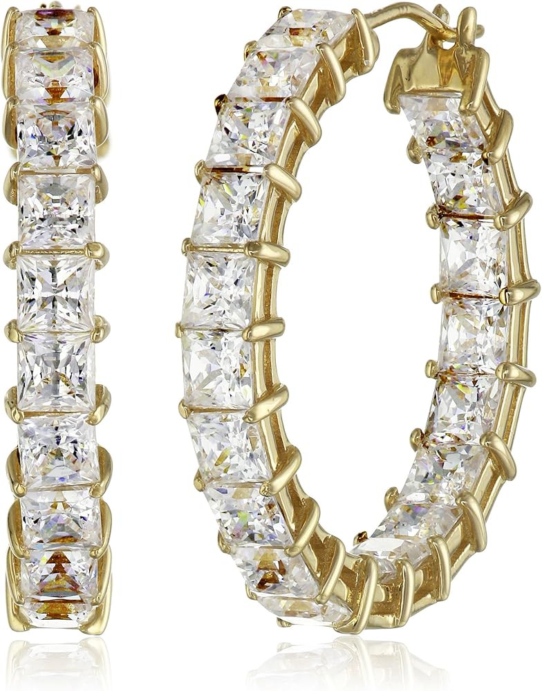 Amazon Essentials Platinum Plated Sterling Silver Hoop Earrings set with Princess Cut Infinite El... | Amazon (US)