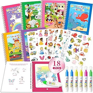 6P Water-Reveal Coloring Book for Toddlers–Mess Free Reusable Water Painting Pad with Pen,6 Fun... | Amazon (US)