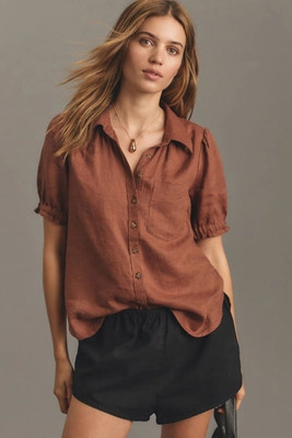 The Aly Puff-Sleeve Blouse by Pilcro: Linen Edition | Anthropologie (US)