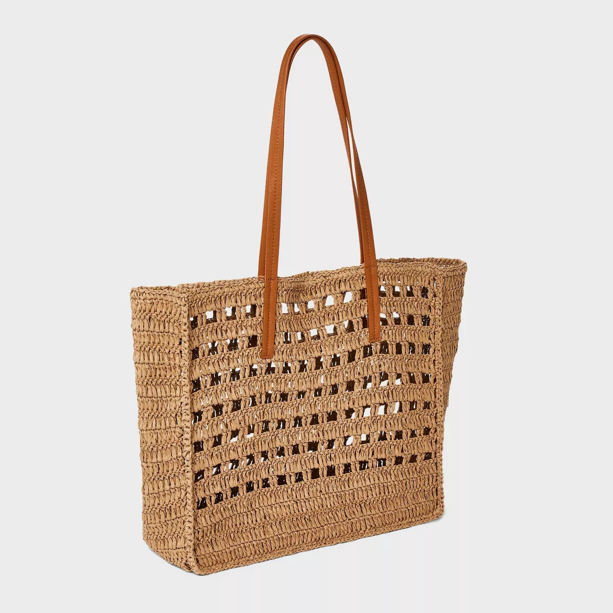 Straw Packable Boxy Tote Handbag - Universal Thread™ Beige: Double Handle, Knit Design | Target