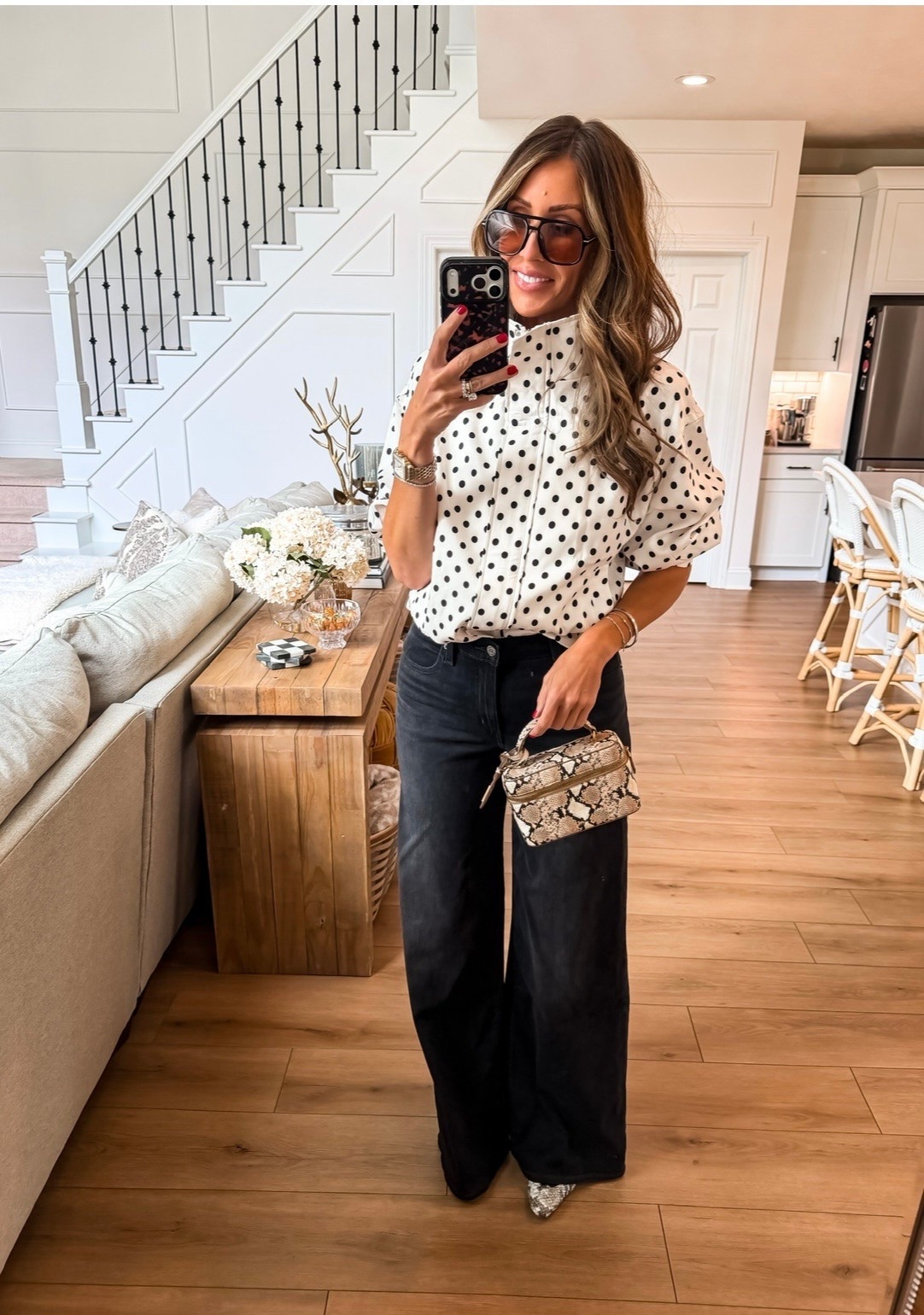 Polka dots and animal print somehow just work together here. I paired this cropped jacket with high rise jeans and a statement bag for a fall look that feels fun without feeling overdone.

polka dot jacket, cropped fall jacket, high rise jeans, animal print bag, fall statement outfit, mixed print outfit, casual fall style, women over 40 fashion, fall accessories, fall outfit ideas, statement jacket, TheMomInStyle