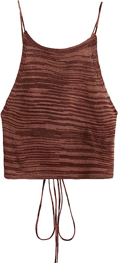 SweatyRocks Women's Sleeveless Space Dye Knit Camisole Criss Cross Backless Crop Top | Amazon (US)