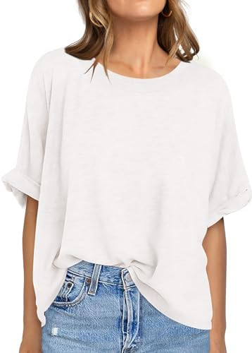 UEU Women Oversized T-Shirt Summer Casual Loose Fit Short Sleeve Basic Tops Workout Gym Tee Shirt | Amazon (US)