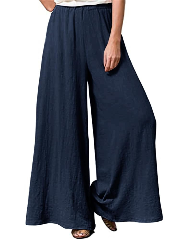 Womens Plus Size Linen Pants Wide Leg Palazzo Trousers High Elastic Waist Flowy Culottes with Poc... | Amazon (US)