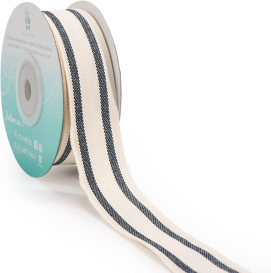 CT CRAFT LLC Ivory Cotton Black Stripes Ribbon 1" x 10 Yards for Home Décor Gift Present Wrappin... | Amazon (US)
