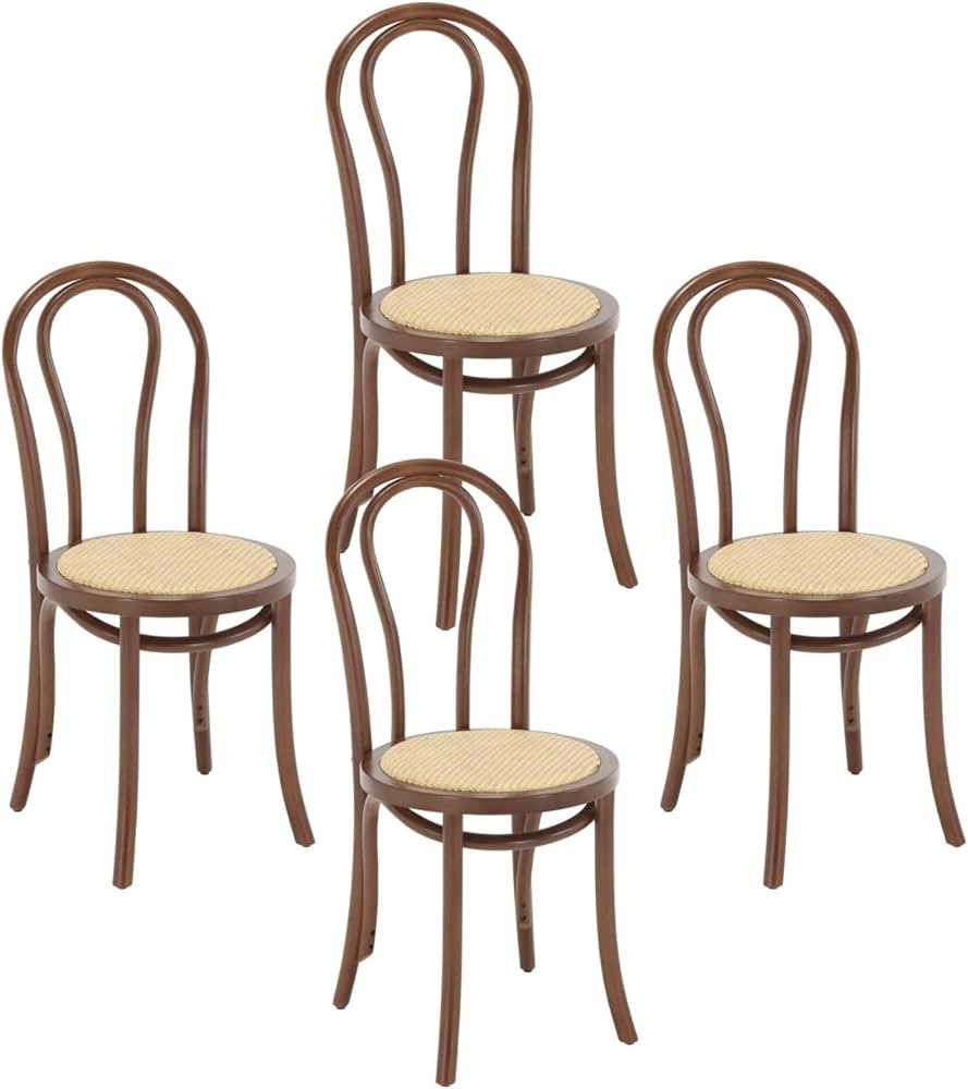 Amazon.com - DM Furniture Bentwood Dining Chairs Set of 4 Mid-Century Modern Rattan Kitchen Chair... | Amazon (US)