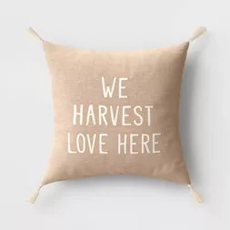 'Embroidered 'We Harvest Love Here' Square Throw Pillow Brown/Cream - Threshold™... | Target