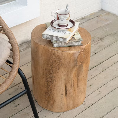 Christopher Knight Home Dorothy Outdoor Handcrafted Wood Stump Design Lightweight Concrete Side Table, Light Brown | Target