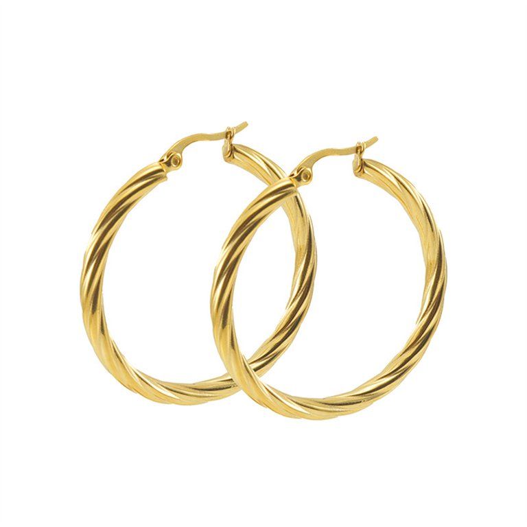 AUNOOL Gold Hoop Earrings for Women 14K Gold Plated Hoops Hypoallergenic Twist Earrings Jewelry | Walmart (US)