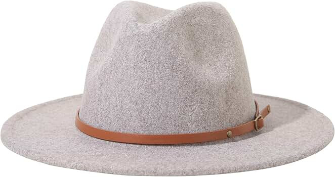 Lanzom Women Lady Felt Fedora Hat Wide Brim Wool Panama Hats with Band | Amazon (US)