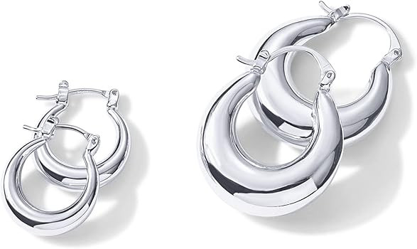 PAVOI 14K Gold Plated Sterling Silver Post Chunky Hoops | Thick Lightweight Gold Hoop Earrings fo... | Amazon (US)