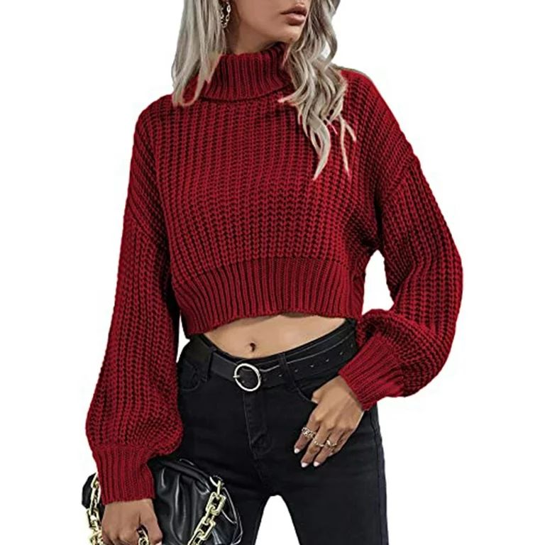 Red Cropped Sweaters Women Autumn And Winter Casual Solid Color Short Pullover Sweater For Pullov... | Walmart (US)