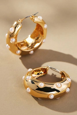 Pearl Studded Huggie Hoop Earrings | Anthropologie (US)