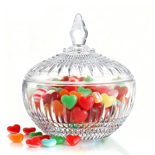 kanpura 600ml/21oz Large Glass Candy Dish with Lid,Clear Crystal Candy Jar with Lid,Decorative Glass Jar for Wedding Buffet Party, Christmas, Home Decoration,Dishwasher Safe | Amazon (US)