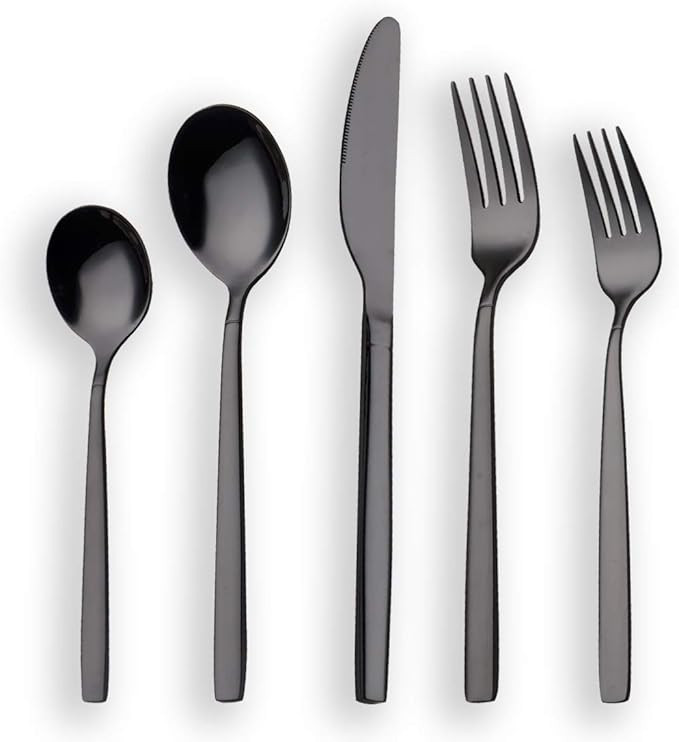 Berglander 20 Piece Titanium Black Plated Stainless Steel Flatware Set, 20 Pieces Black Silverwar... | Amazon (US)