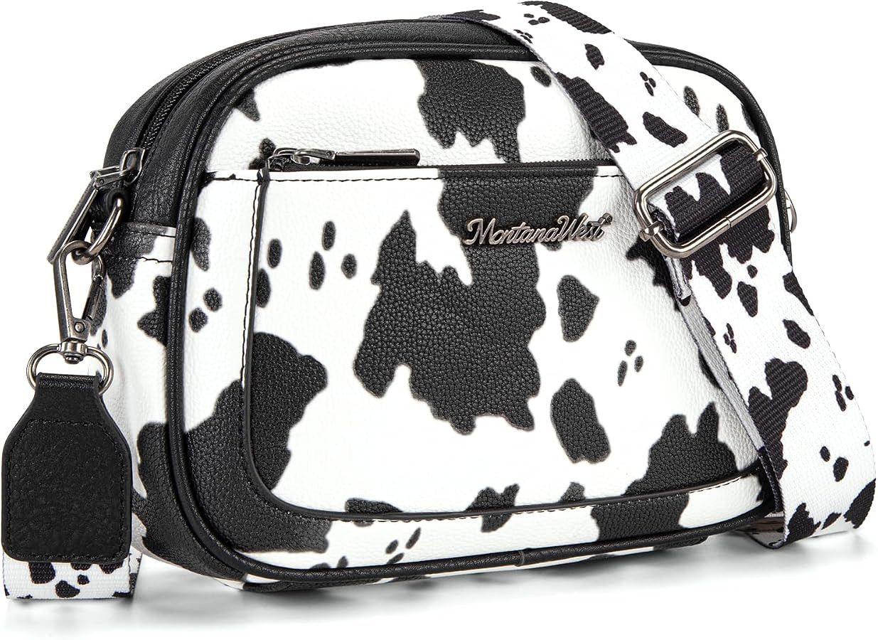 Montana West Small Crossbody Bags for Women Cow Print Purse Triple Zip Shoulder Handbags with Wid... | Amazon (US)