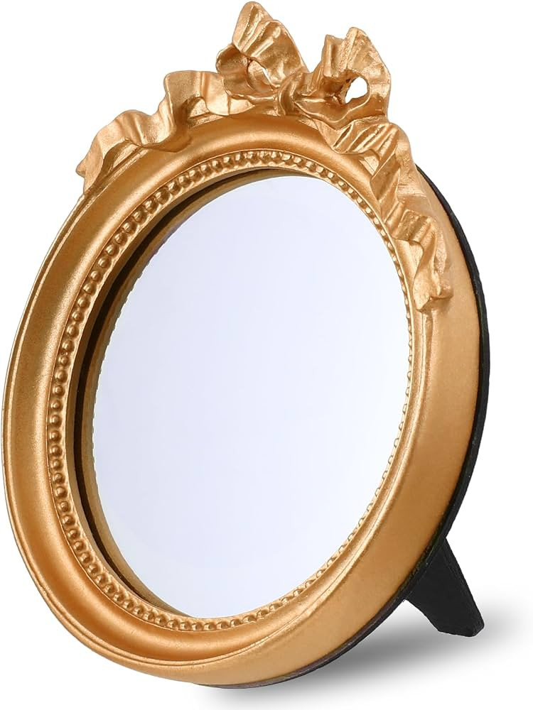 Small Wall Mirror 4.2'' Gold Vintage Makeup Desk Mirror Traditional Roundness Table Mirror Antiqu... | Amazon (US)
