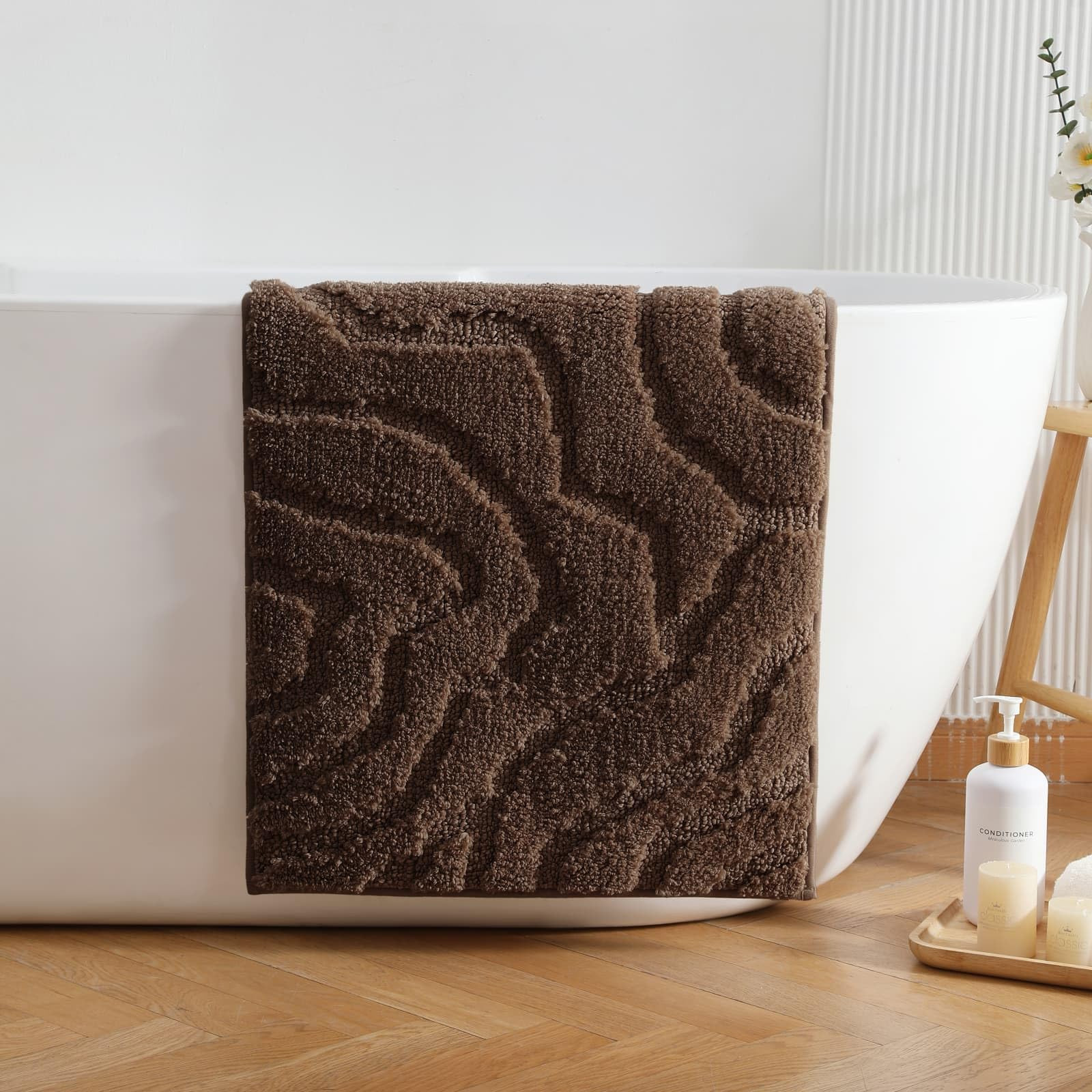 Ocean Bath Mat 20x32, Non Slip Washable Bathroom Rug, Embossed Wavy Low Pile Mat Fits Under Door,... | Amazon (US)