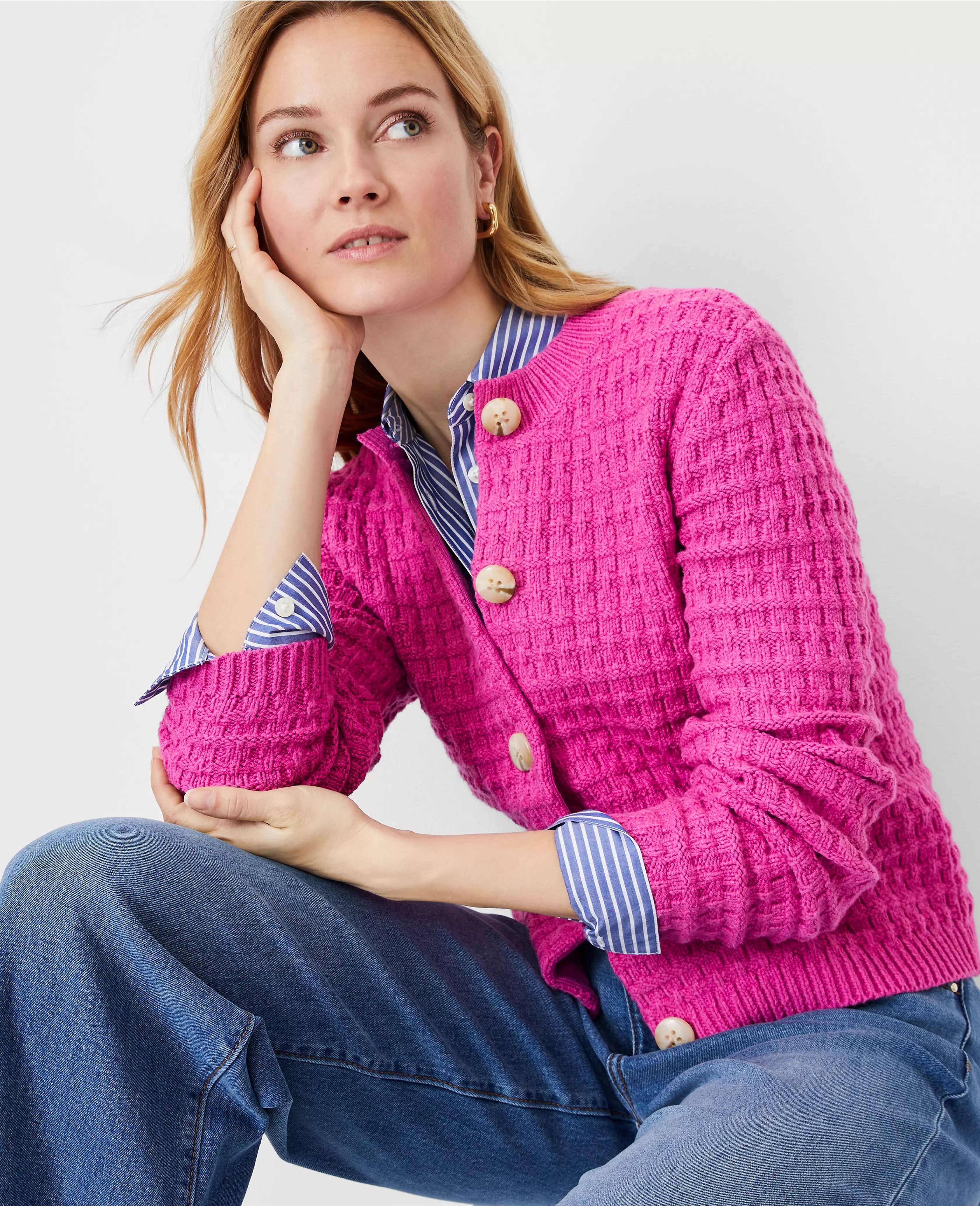 Geo Stitch Sweater Jacket | Ann Taylor (US)