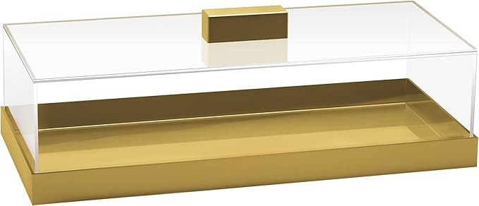Amazon.com: Elavain Acrylic Rectangular Cake Stand with Dome | Elegant Gold Serving Trays with Cl... | Amazon (US)