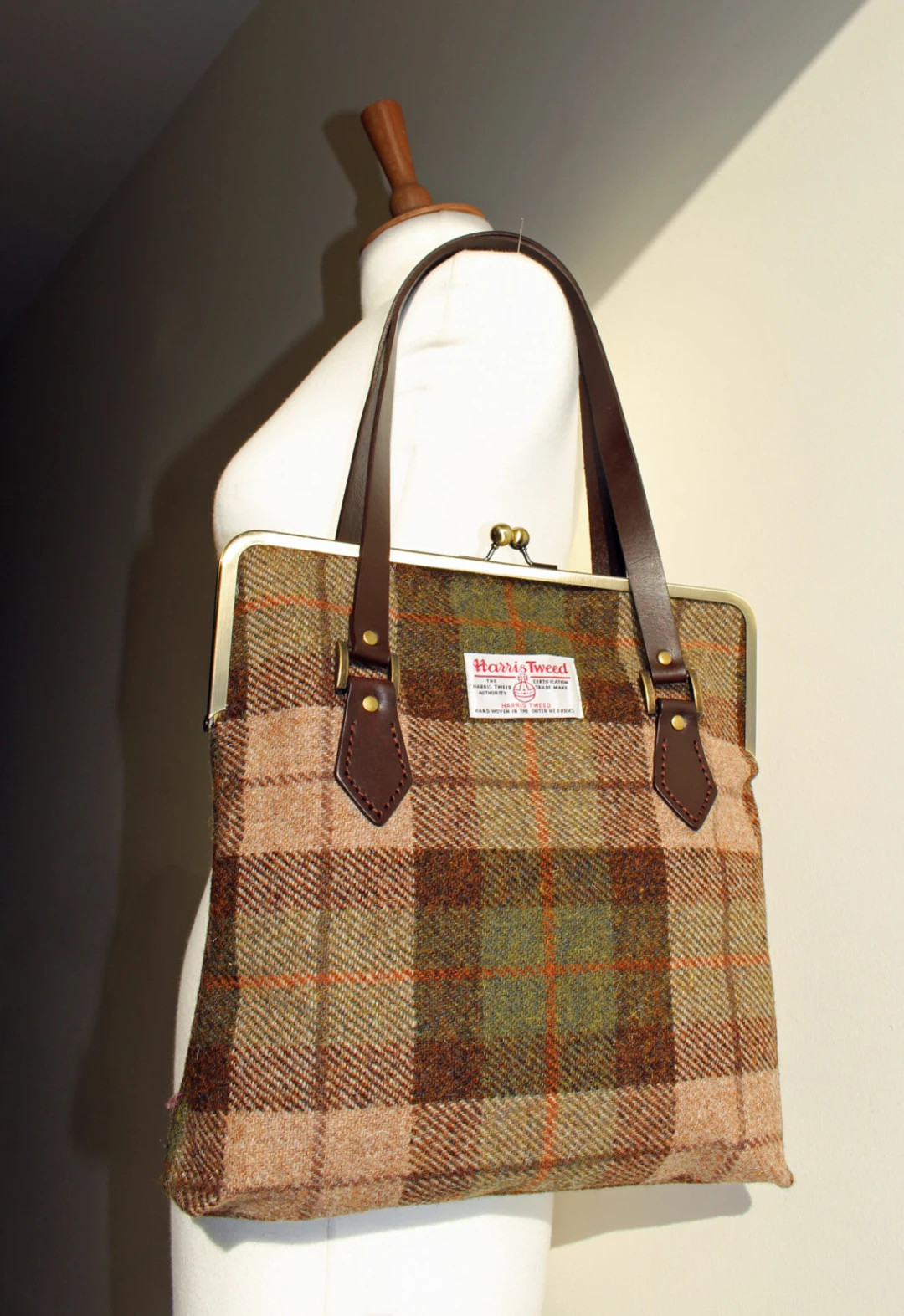 Harris Tweed Kisslock Handbag With Leather Handles - Etsy | Etsy (US)