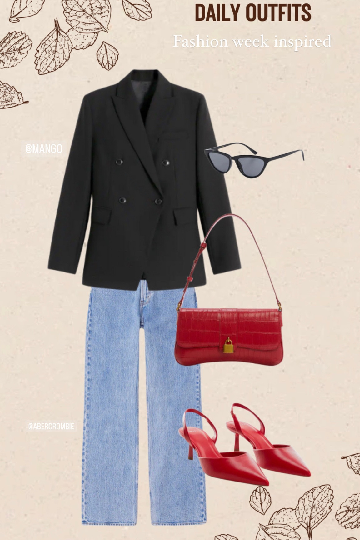 Fashion week inspired tuxedo blazer red heels red bag straight leg jeans #fashionweek #citylooks #ootd