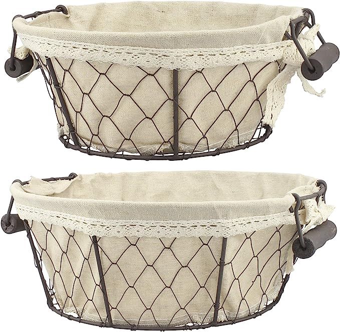 Stonebriar 2pc Round Metal Serving Basket Set with Decorative Fabric Lining, Rustic Serving Trays... | Amazon (US)