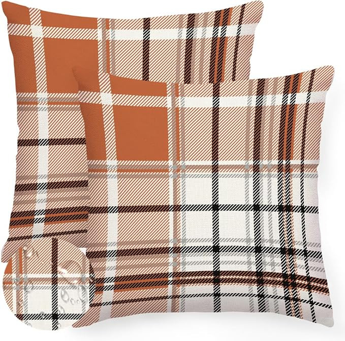 RABUSOFA Fall Pillow Covers 18x18 Inch Outdoor Waterproof Set of 2 Rust Buffalo Plaid Thanksgivin... | Amazon (US)