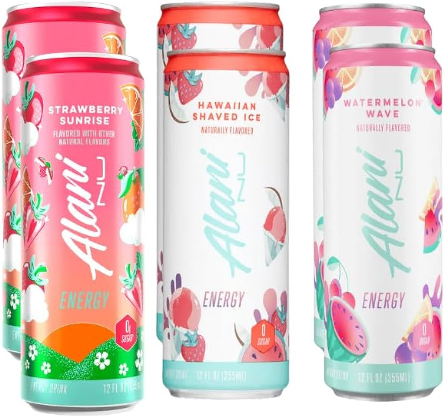 New Alani Strawberry Sunrise, Watermelon Wave, Hawaiian Shaved Energy Drinks Low - Calorie, Zero ... | Amazon (US)