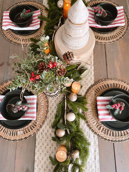Christmas table setting, dining table, Christmas tablescape, holiday tablescape, dining room decor

#LTKstyletip #LTKhome #LTKHoliday