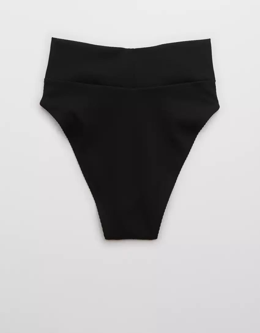 Aerie Ribbed Crossover High Cut Cheeky Bikini Bottom | Aerie