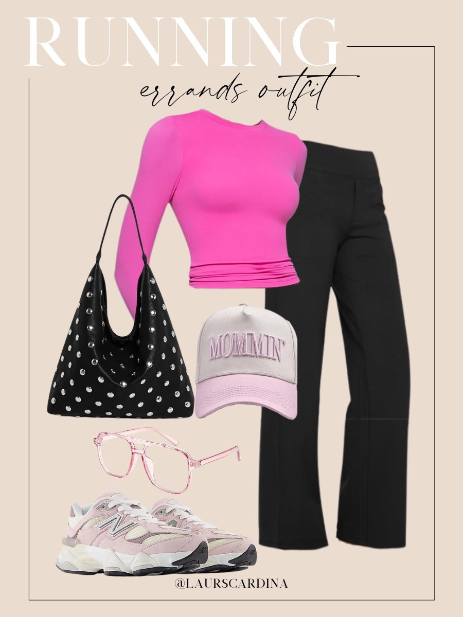 This outfit for running errands includes a hot pink long sleeve crewneck top, wide-leg yoga pants, a studded hobo bag, blue light blocking glasses, a “mommin’” hat, and New Balance sneakers.

Ootd, causal outfit, amazon fashion, affordable fashion

#LTKmomlife #LTKFindsUnder50 #LTKActive