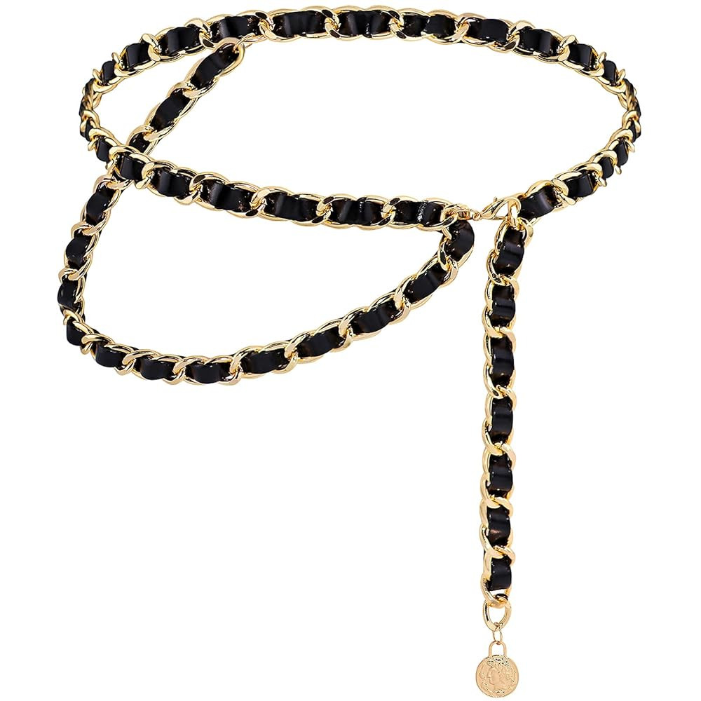 Chain Belts Leather Waist Belt for Women Layered Metal Chain Belt | Amazon (US)