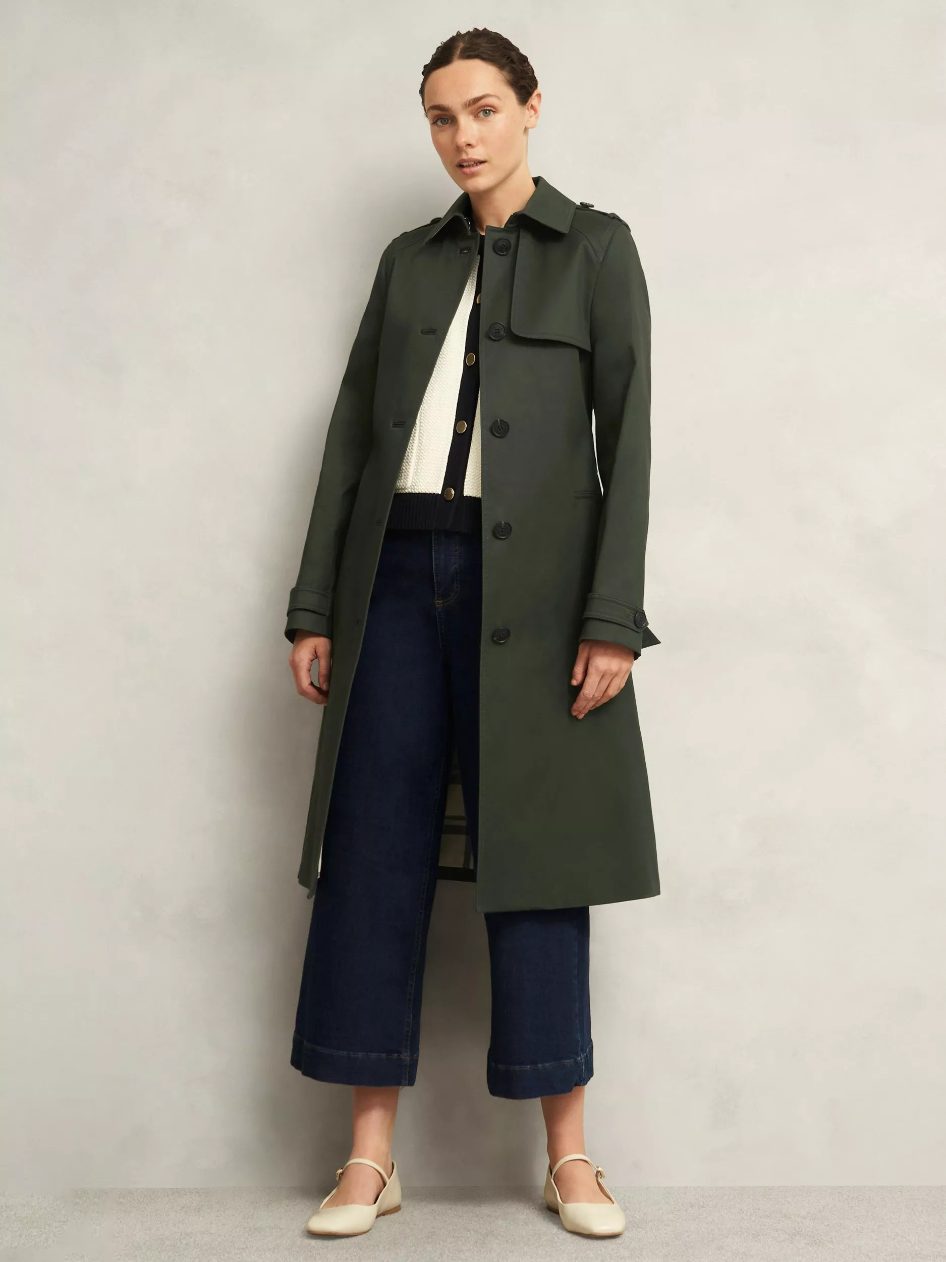 Hobbs Hallie Shower Resistant Trench Coat, Woodland Green | John Lewis (UK)