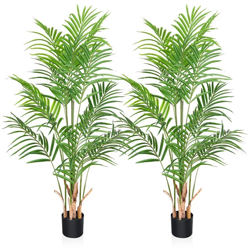 Adcock 2 Artificial Palm in Pot Set, Faux Green Palm Plant, Fake Palm Tree for Home Decor | Wayfair North America