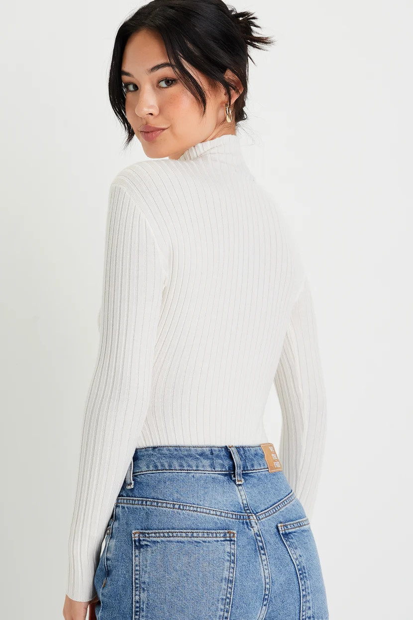 Crawford Ivory Long Sleeve Mock Neck Bodysuit | Lulus