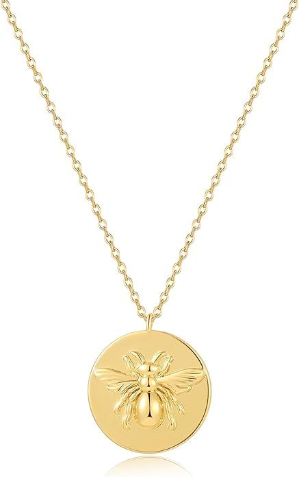 Gold Pendant Necklace for Women, 14K Gold Plated Coin Bee Necklace Dainty Crescent Moon | Star | ... | Amazon (US)