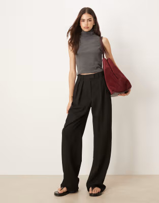 ASOS DESIGN Tall tailored wide leg trousers with pleat detail in black | ASOS (Global)