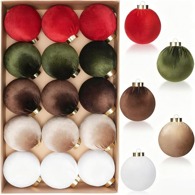 Christmas Tree Ornaments Velvet Balls, 15 Pack 3.15 Inch Shatterproof Neutral Hanging Ornaments f... | Amazon (US)