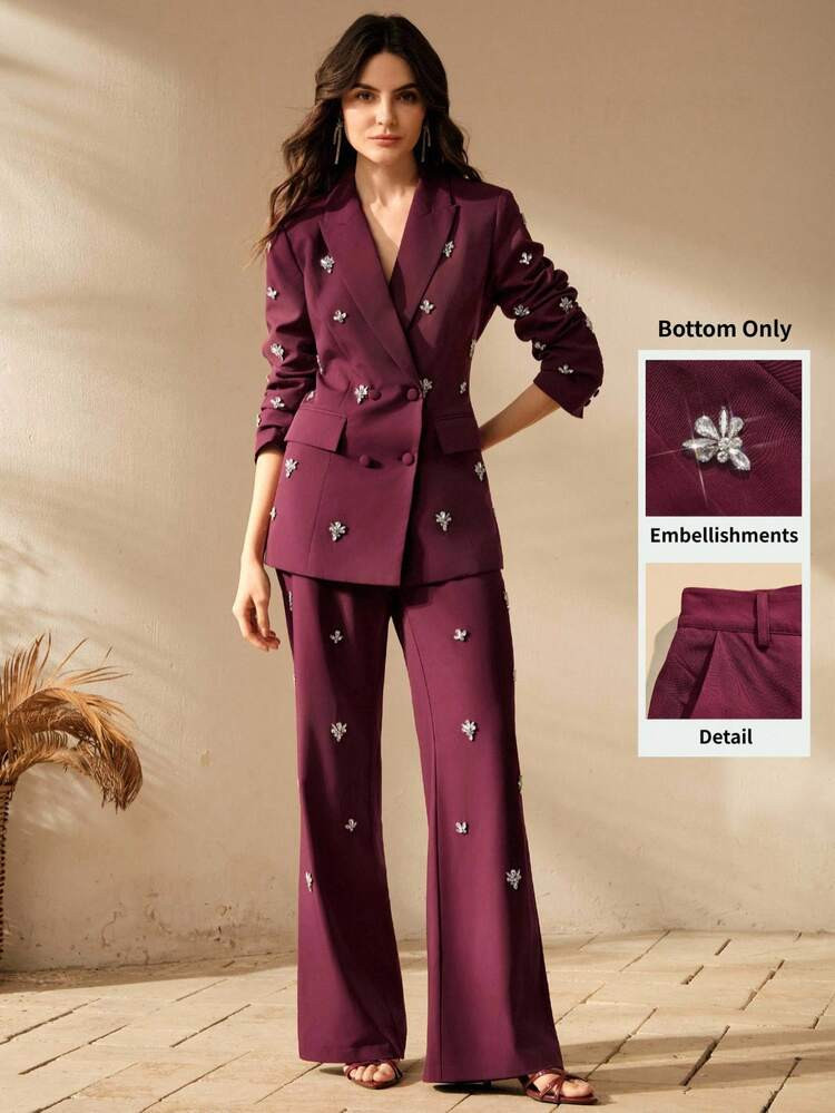 Anewsta Women's Fashion Minimalist Luxurious Rhinestone Embellished Slim-Fit Flared Dress Pants, Evening Dress, Festival | SHEIN