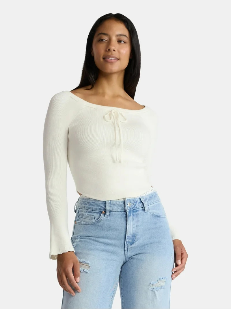 Madden NYC Women's Ribbon Top with Long Sleeves, Sizes XXS-XXL | Walmart (US)