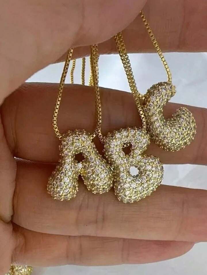 CZ Zirconia Crystal 26 A-Z Letters Pendant Necklace For Men Women Punk Initials Name Necklace Fas... | SHEIN