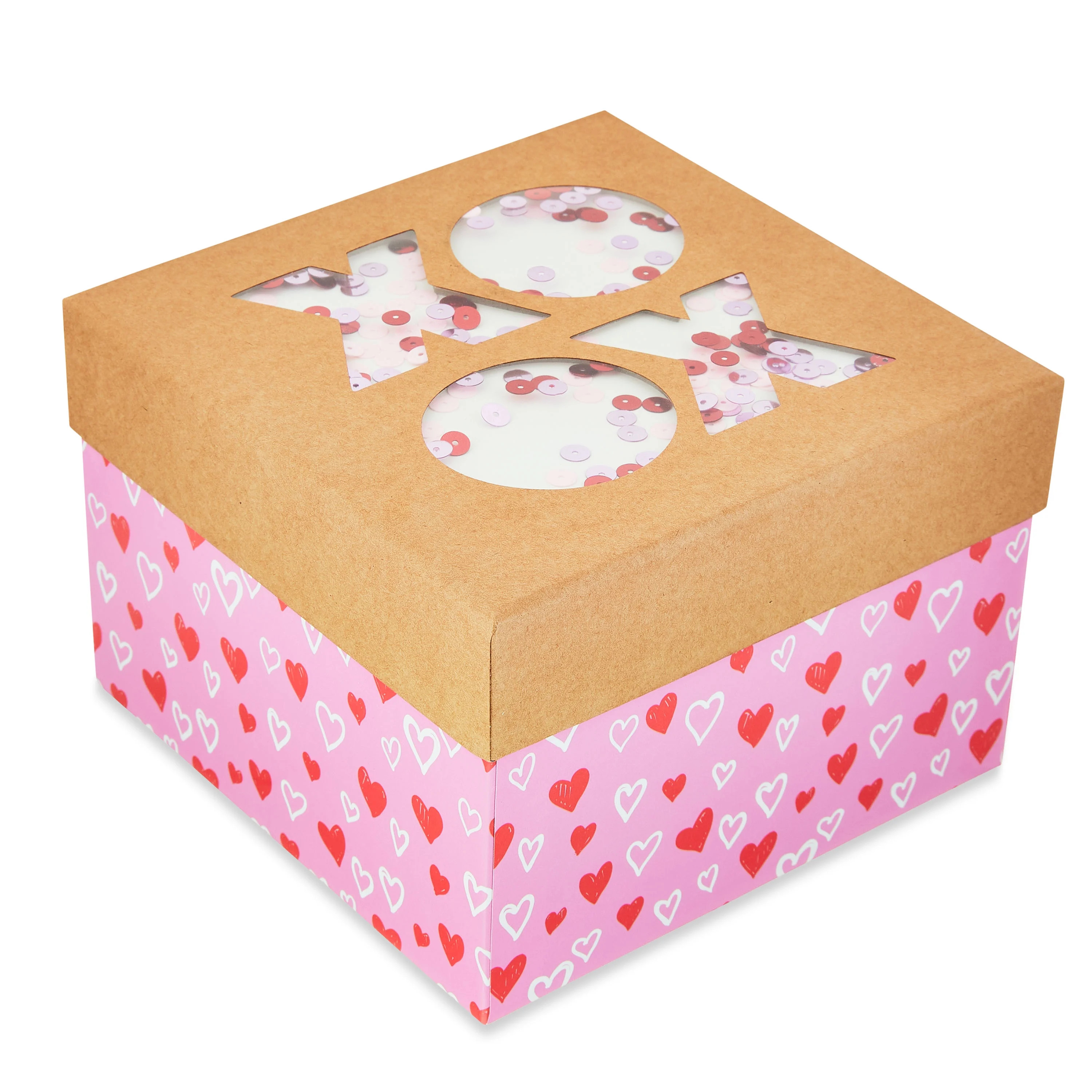 Valentine's Day Large XOXO Confetti Gift Box, 6.25" x 6.25" x 4.25", by Way To Celebrate | Walmart (US)