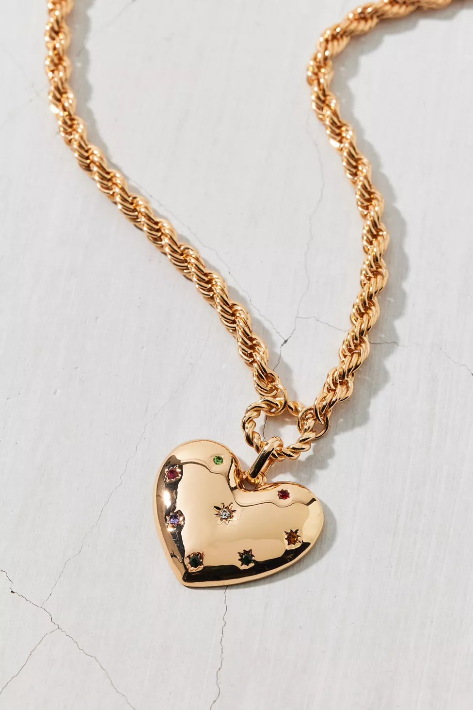 Statement Gem Heart Rope Chain Necklace | Urban Outfitters (US and RoW)