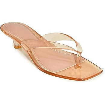 Wild Diva ROMANIA-01 Clear Jelly Square Toe Flip Flop Kitten Heel Sandals | Amazon (US)