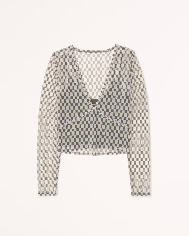 Women's Long-Sleeve V-Neck Mesh Top | Women's New Arrivals | Abercrombie.com | Abercrombie & Fitch (US)