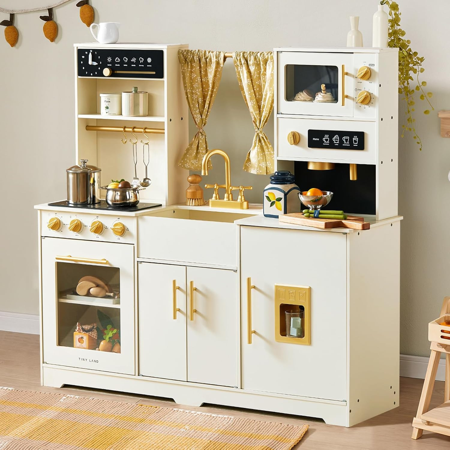 Tiny Land Play Kitchen for Kids – Modern Home Design with Fabric Curtains | Amazon (US)