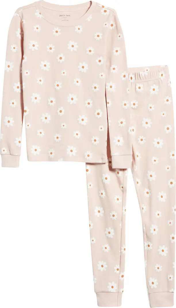 Petit Lem Kids' Glow in the Dark Daisy Print Fitted Organic Cotton Two-Piece Pajamas | Nordstrom | Nordstrom